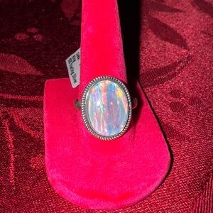 Solid Sterling Silver 925 Aurora Opal (Lab Grown) Ring